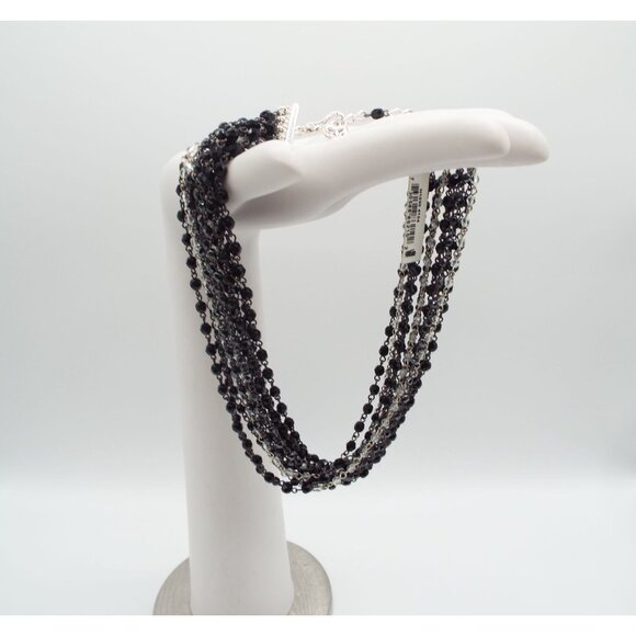 Vintage Carolee Black and Clear Multistrand Beaded Choker Necklace - Picture 2 of 11